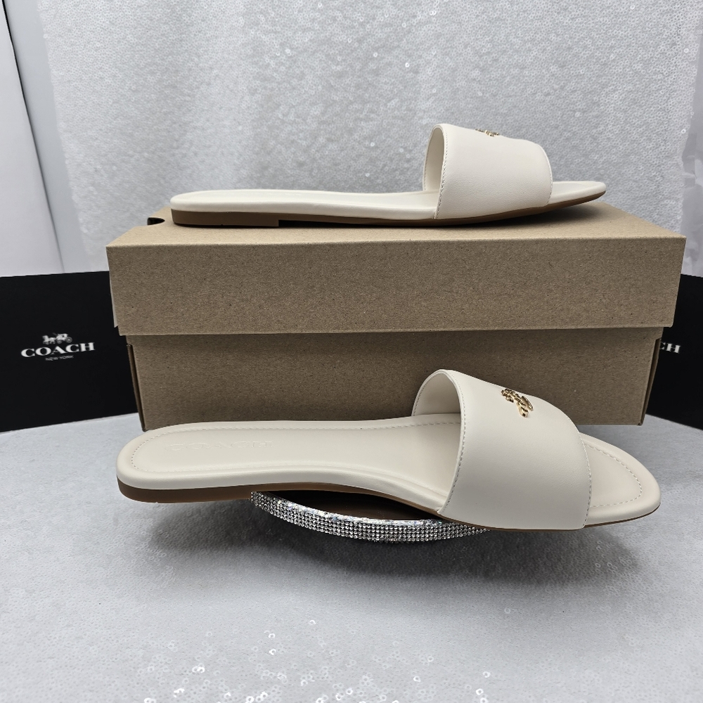 Coach Leather Slide Slip-on Sandle Elegant Silhouette Women's 10 Color Chalk - Picture 5 of 9